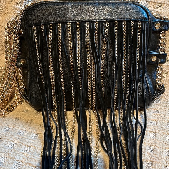 Bebe black leather with a Gold and leather fringe back - Picture 6 of 9